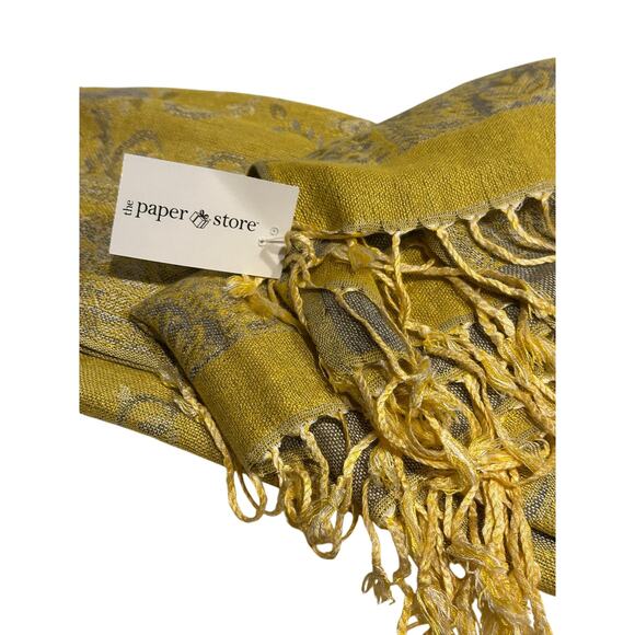 Pashmina Scarf Gold Gray Paisley w/ Fringe Washable NWT - Picture 2 of 8
